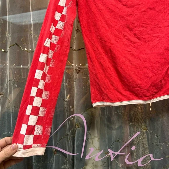 ▪️sold▪️vintage euro replay red geisha checkerboard long sleeve t shirt - Picture 8 of 8